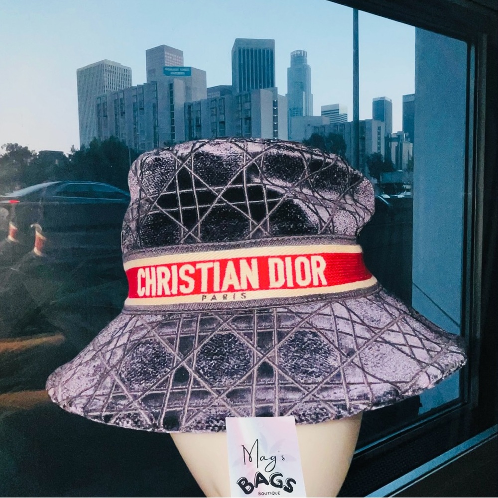 Dior: Velour Corduroy Christian Dior Paris Logo Cannage Embroidered Hat - Picture 2 of 16